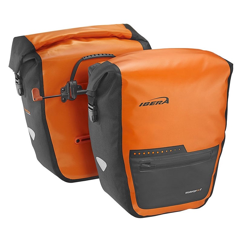 Ibera Panniers Bike Bags 30L (Pair) - Waterproof & with Quick Release/Clip-On System - Bike Saddle Bags For Rear Rack with Rain Cover & 19.8 lbs Capacity - Saddle Bag Bicycle Fits Most Racks (Orange) - Image 1